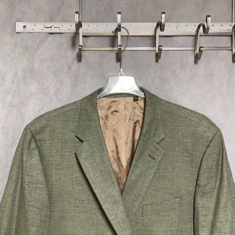Orvis Blazer Men 52L Green Beige Micro Check Silk Flannel Sport Coat Jacket Luxe
